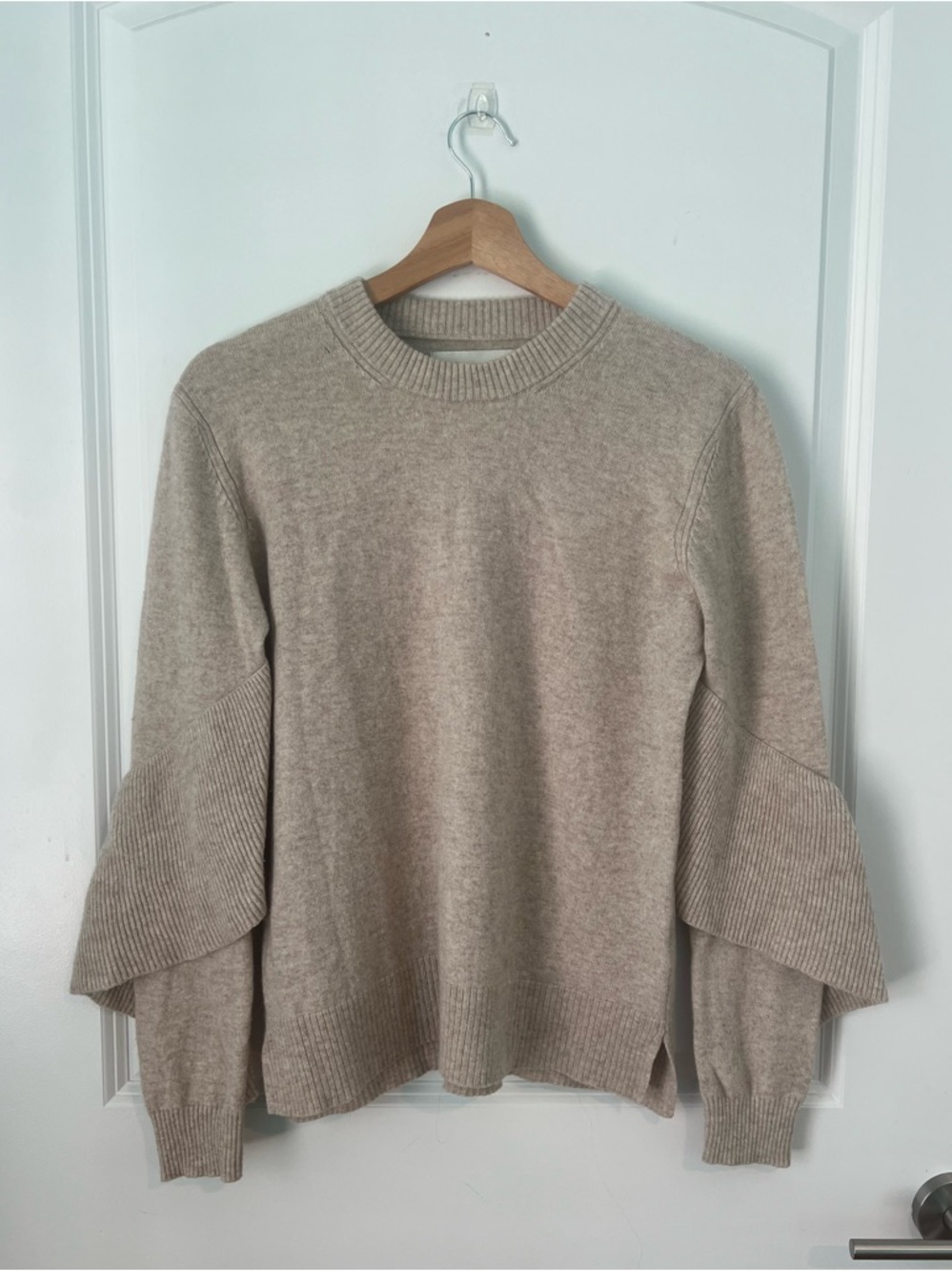 Brochu Walker Wool/ Cashmere Blend Oatmeal Sweater Ruffle Sleeve